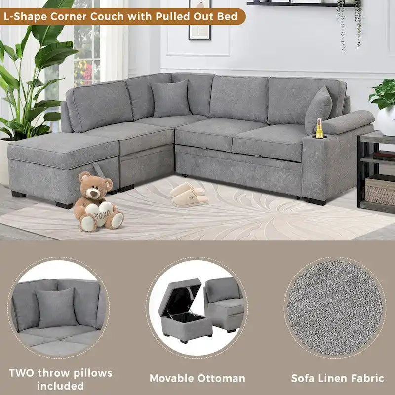 Canapé-lit gigogne 2 en 1 de 87,4 cm avec pouf de rangement