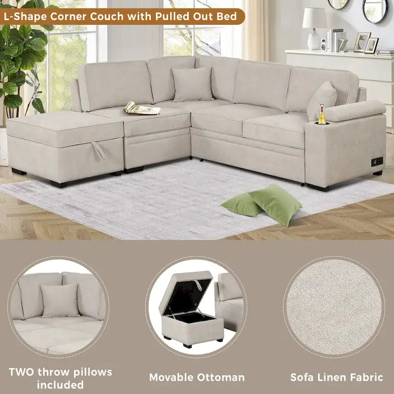 Canapé-lit gigogne 2 en 1 de 87,4 cm avec pouf de rangement