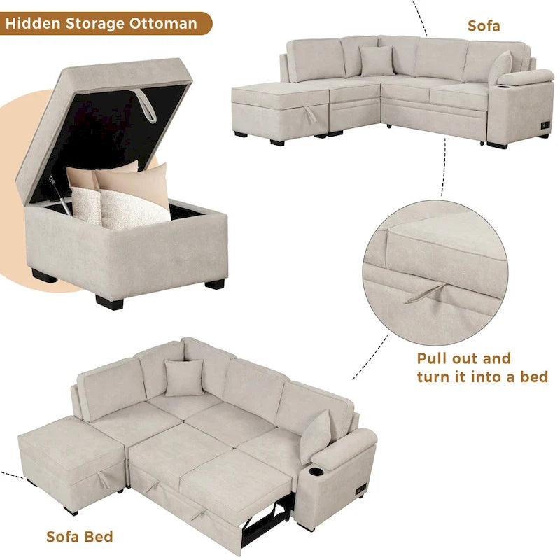Canapé-lit gigogne 2 en 1 de 87,4 cm avec pouf de rangement