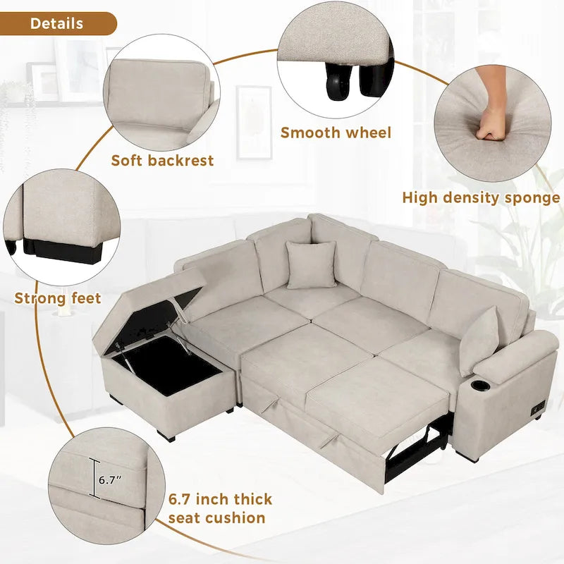 Canapé-lit gigogne 2 en 1 de 87,4 cm avec pouf de rangement