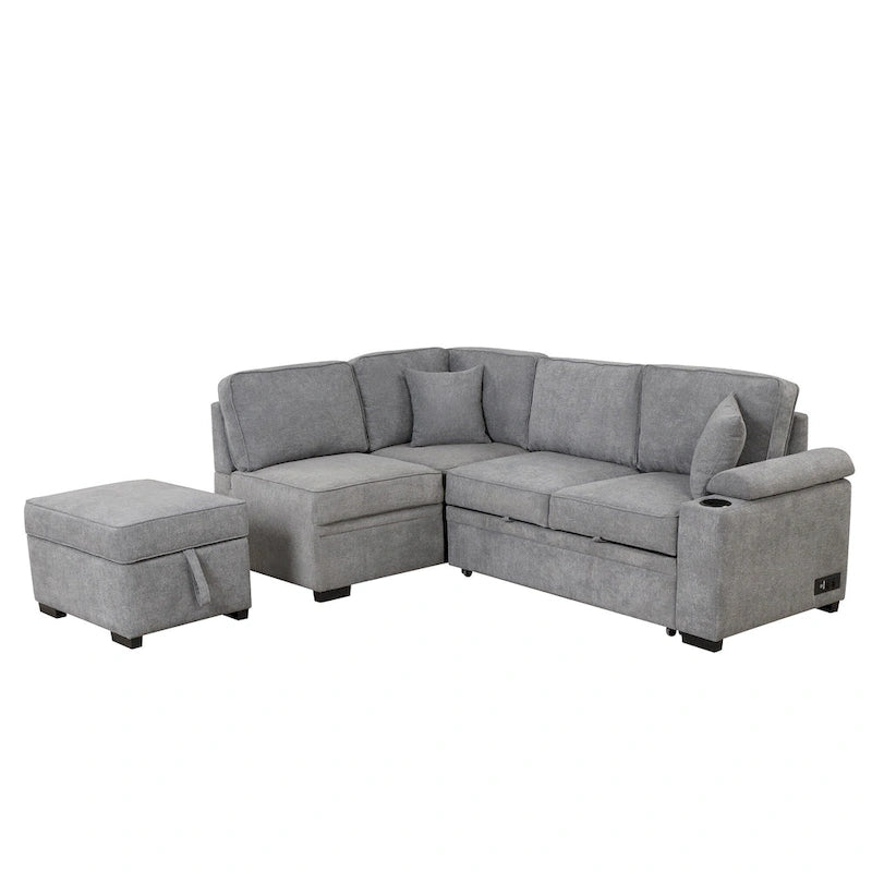 Canapé-lit gigogne 2 en 1 de 87,4 cm avec pouf de rangement