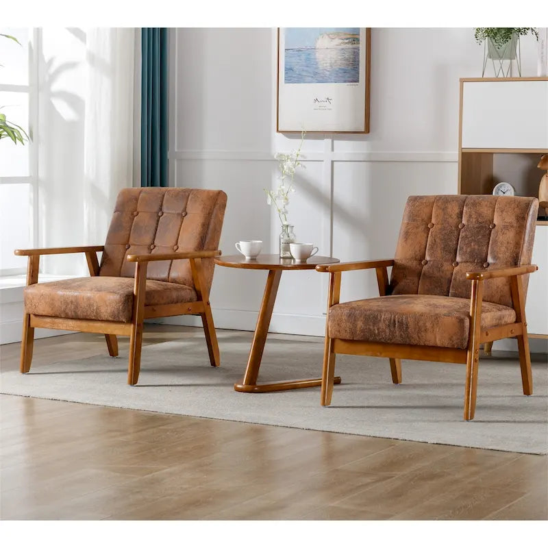 Ensemble de 2 fauteuils d'appoint de style moderne du milieu du siècle avec table d'appoint