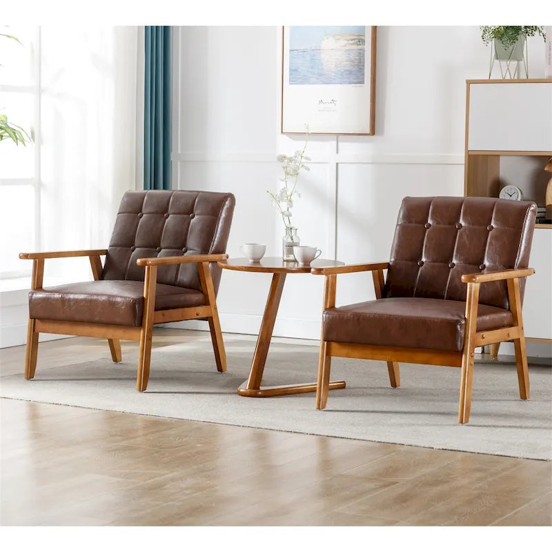 Ensemble de 2 fauteuils d'appoint de style moderne du milieu du siècle avec table d'appoint