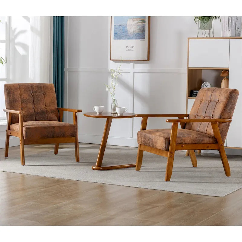 Ensemble de 2 fauteuils d'appoint de style moderne du milieu du siècle avec table d'appoint
