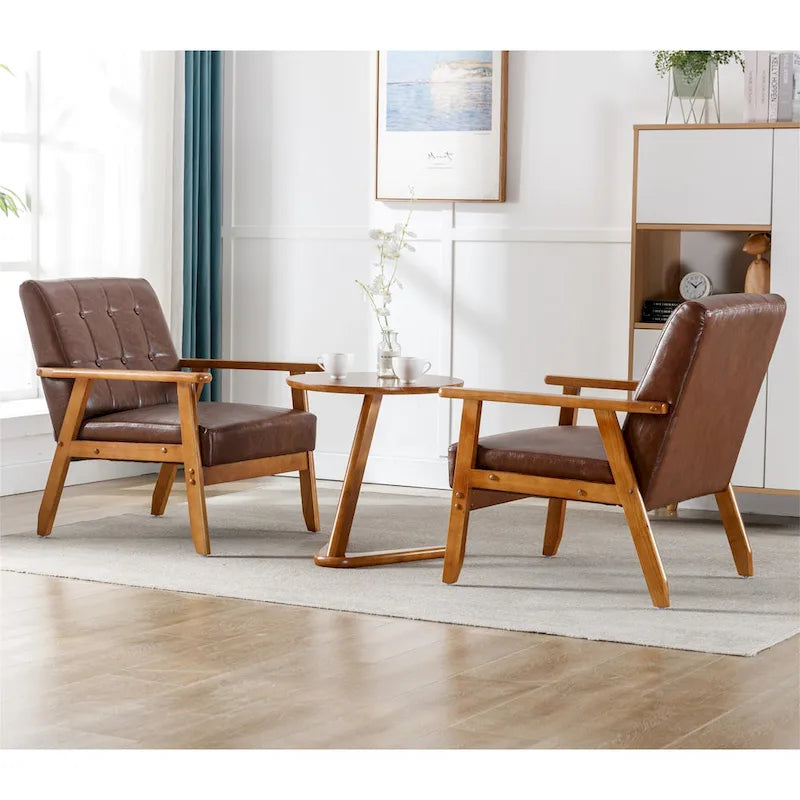 Ensemble de 2 fauteuils d'appoint de style moderne du milieu du siècle avec table d'appoint