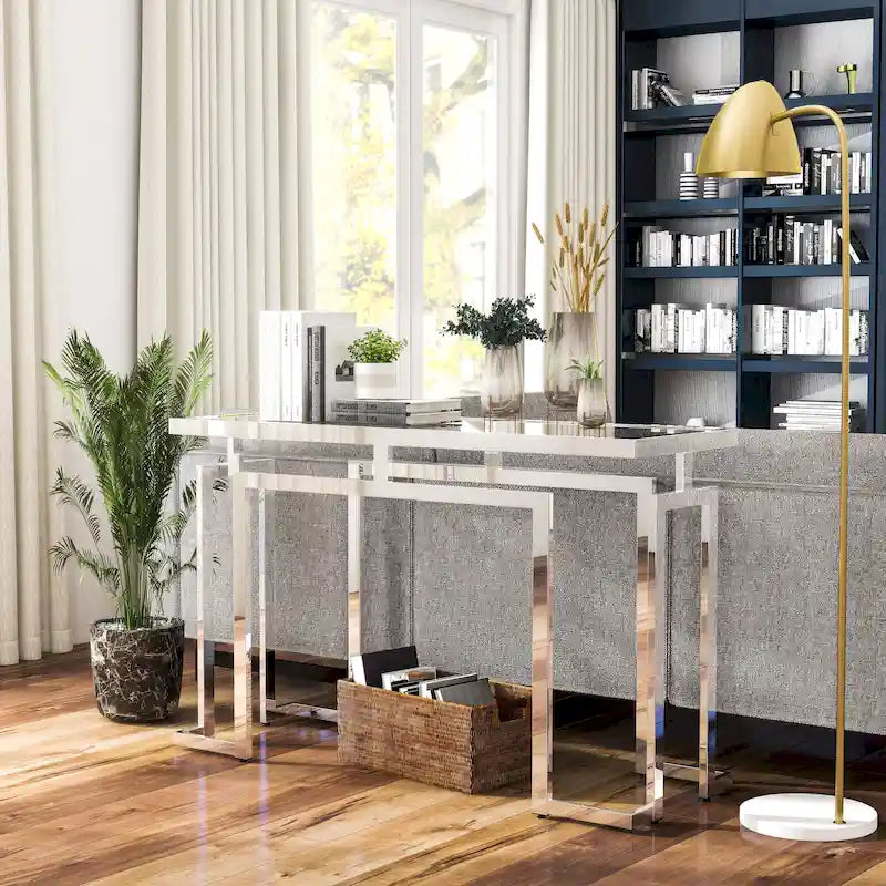Table d'appoint Pelmont Contemporary de 52 pouces avec plateau en verre, par Furniture of America