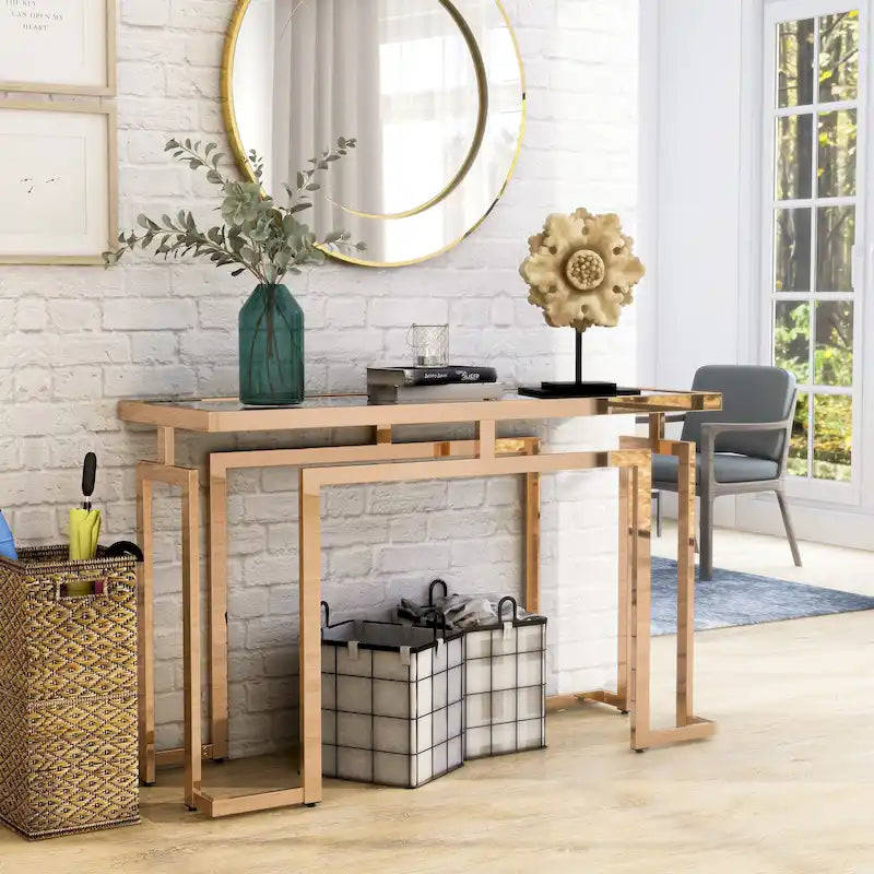 Table d'appoint Pelmont Contemporary de 52 pouces avec plateau en verre, par Furniture of America