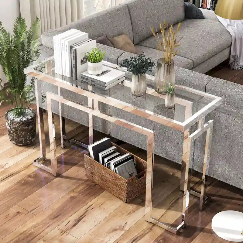 Table d'appoint Pelmont Contemporary de 52 pouces avec plateau en verre, par Furniture of America