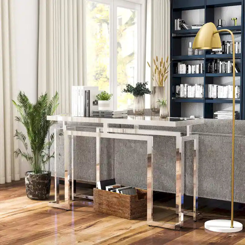 Table d'appoint Pelmont Contemporary de 52 pouces avec plateau en verre, par Furniture of America