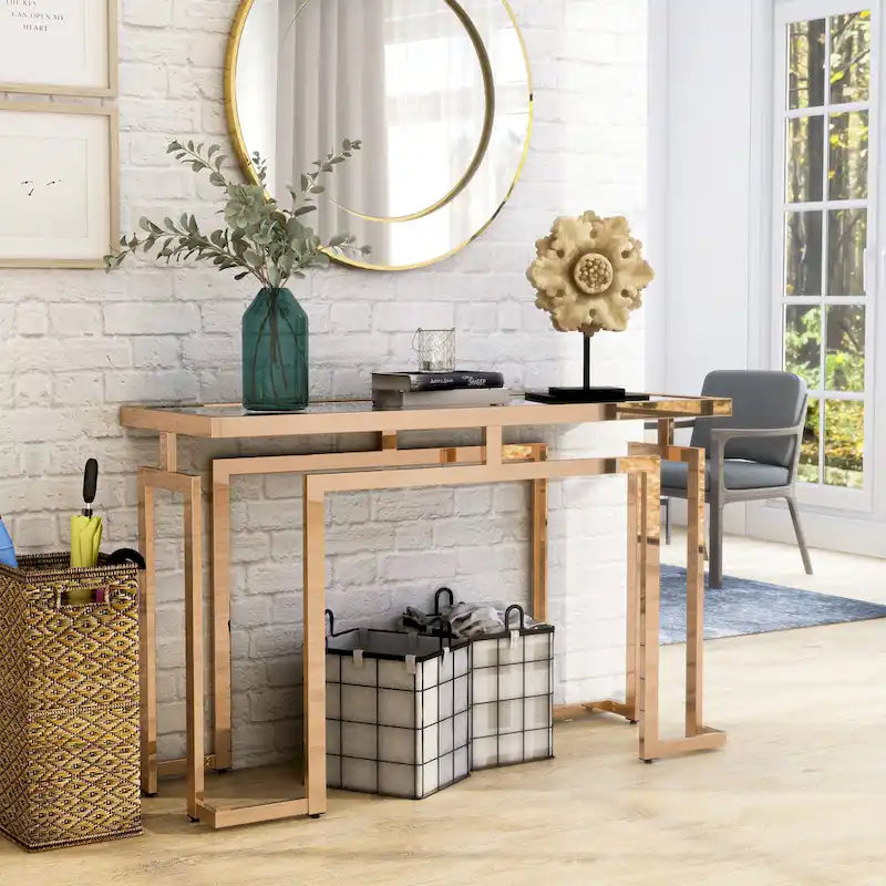 Table d'appoint Pelmont Contemporary de 52 pouces avec plateau en verre, par Furniture of America