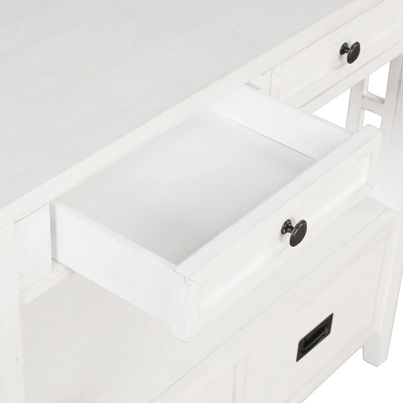 Console de style campagnard en pin, 91 cm, avec 4 tiroirs et 1 étagère de rangement.