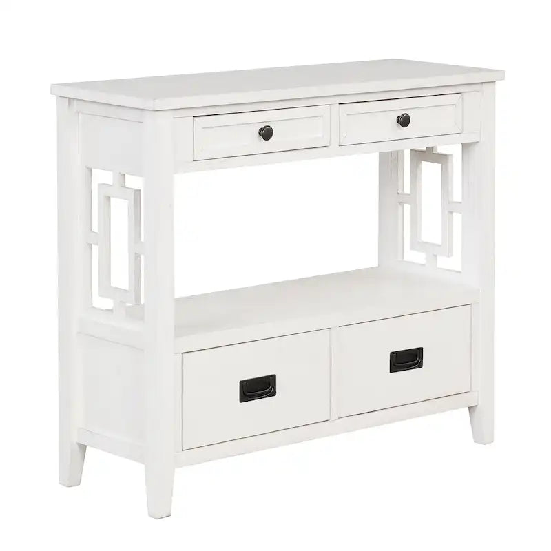 Console de style campagnard en pin, 91 cm, avec 4 tiroirs et 1 étagère de rangement.