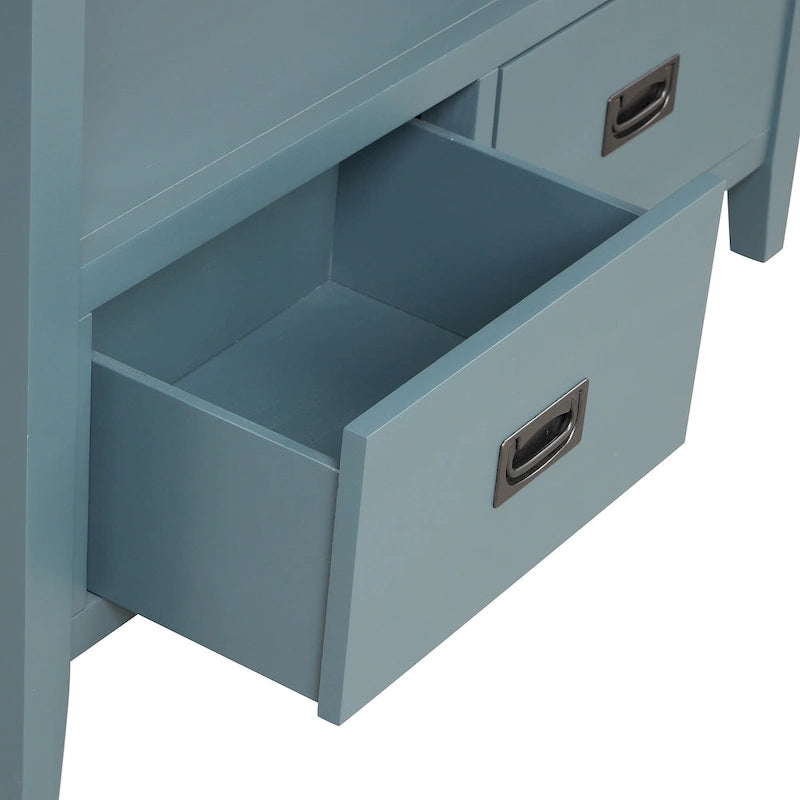 Console de style campagnard en pin, 91 cm, avec 4 tiroirs et 1 étagère de rangement.