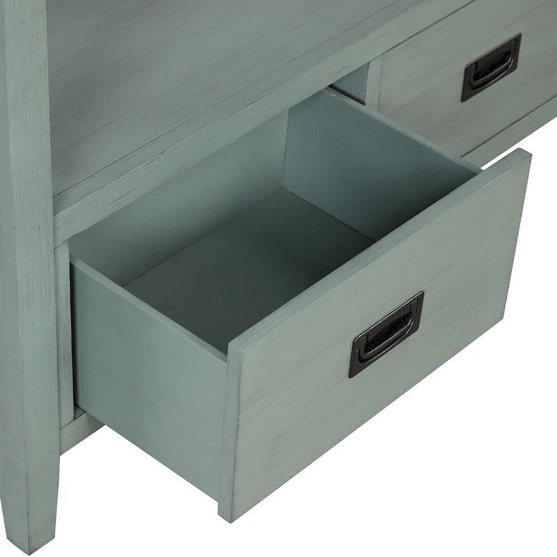 Console de style campagnard en pin, 91 cm, avec 4 tiroirs et 1 étagère de rangement.