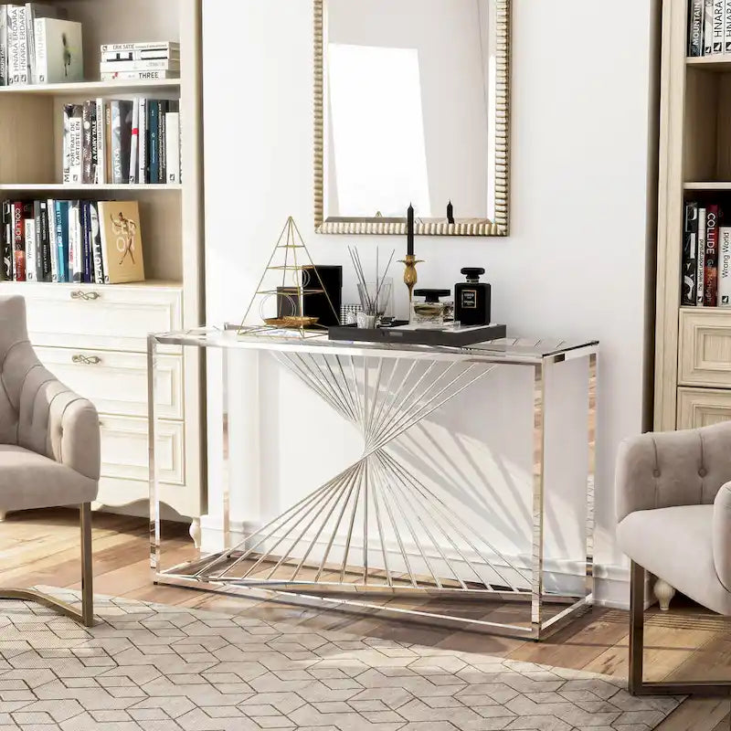 Limback Contemporary 47-inch Glass Top Geometric Sofa Table by Furniture of America