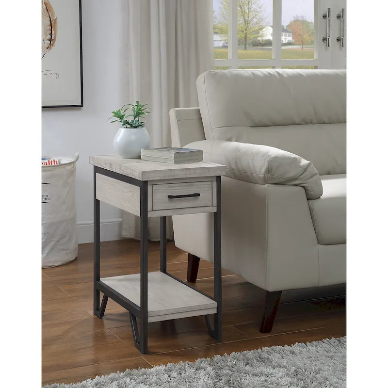 Table d'appoint compacte Hatfield Industrial en métal de 30,5 cm (12 pouces) avec 1 étagère, 1 tiroir et ports USB