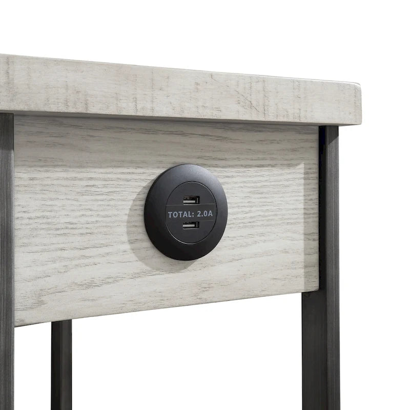 Table d'appoint compacte Hatfield Industrial en métal de 30,5 cm (12 pouces) avec 1 étagère, 1 tiroir et ports USB