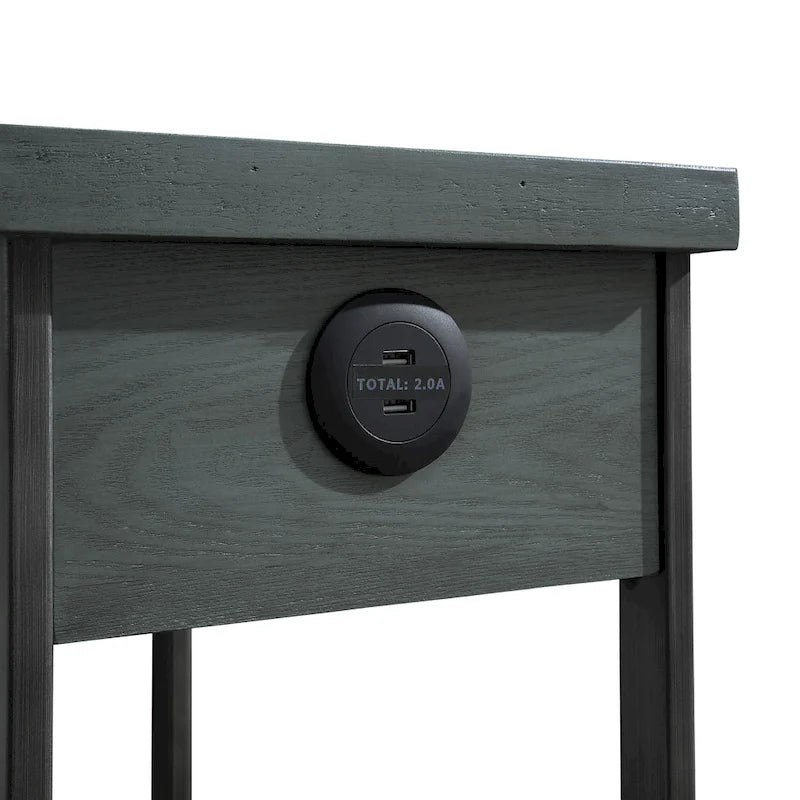 Table d'appoint compacte Hatfield Industrial en métal de 30,5 cm (12 pouces) avec 1 étagère, 1 tiroir et ports USB