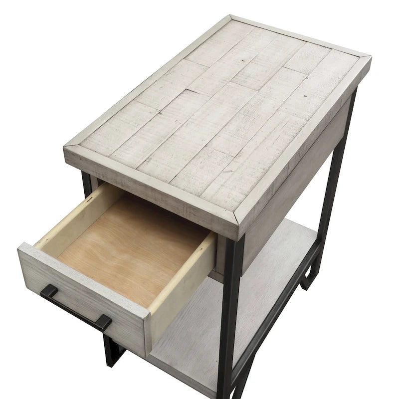 Table d'appoint compacte Hatfield Industrial en métal de 30,5 cm (12 pouces) avec 1 étagère, 1 tiroir et ports USB