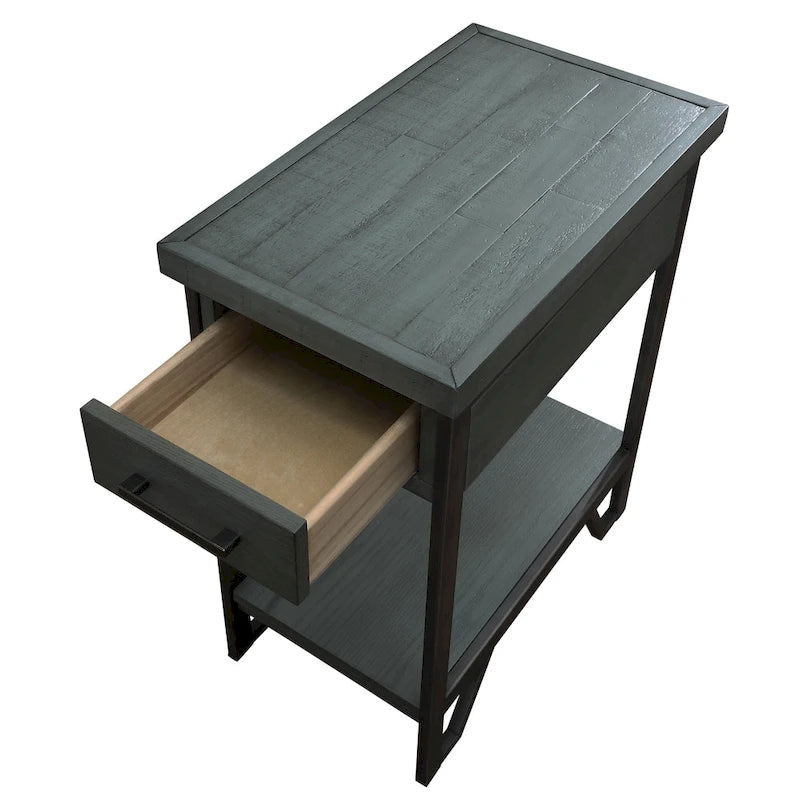 Table d'appoint compacte Hatfield Industrial en métal de 30,5 cm (12 pouces) avec 1 étagère, 1 tiroir et ports USB