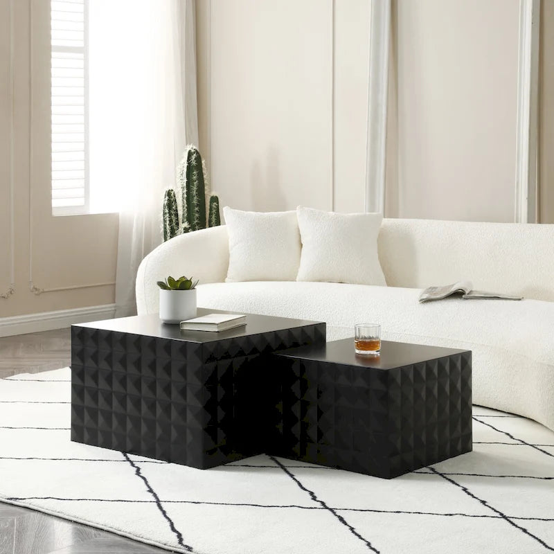 Modern Glam Square Nesting Coffee End Side Table for Living Room(Set of 2)