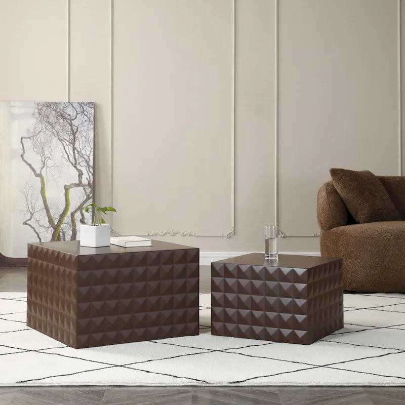 Tables basses gigognes carrées modernes et glamour pour salon (lot de 2)