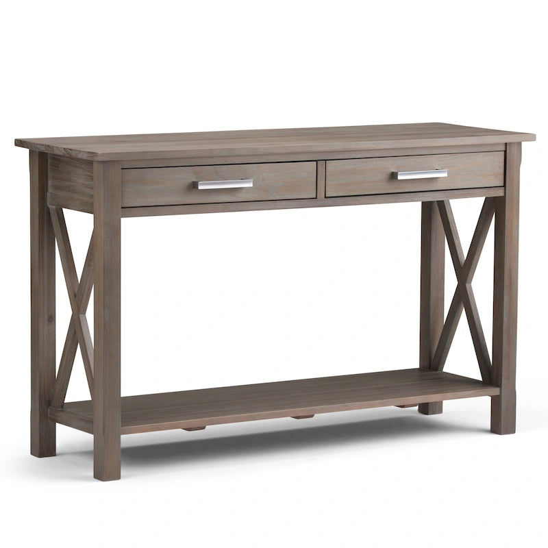 Console/table basse contemporaine en bois massif WYNDENHALL Waterloo, 119 cm de large (47,4 pouces)
