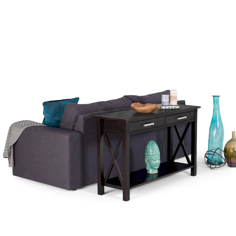 Console/table basse contemporaine en bois massif WYNDENHALL Waterloo, 119 cm de large (47,4 pouces)