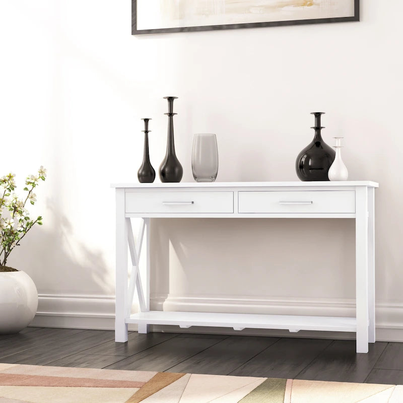 Console/table basse contemporaine en bois massif WYNDENHALL Waterloo, 119 cm de large (47,4 pouces)