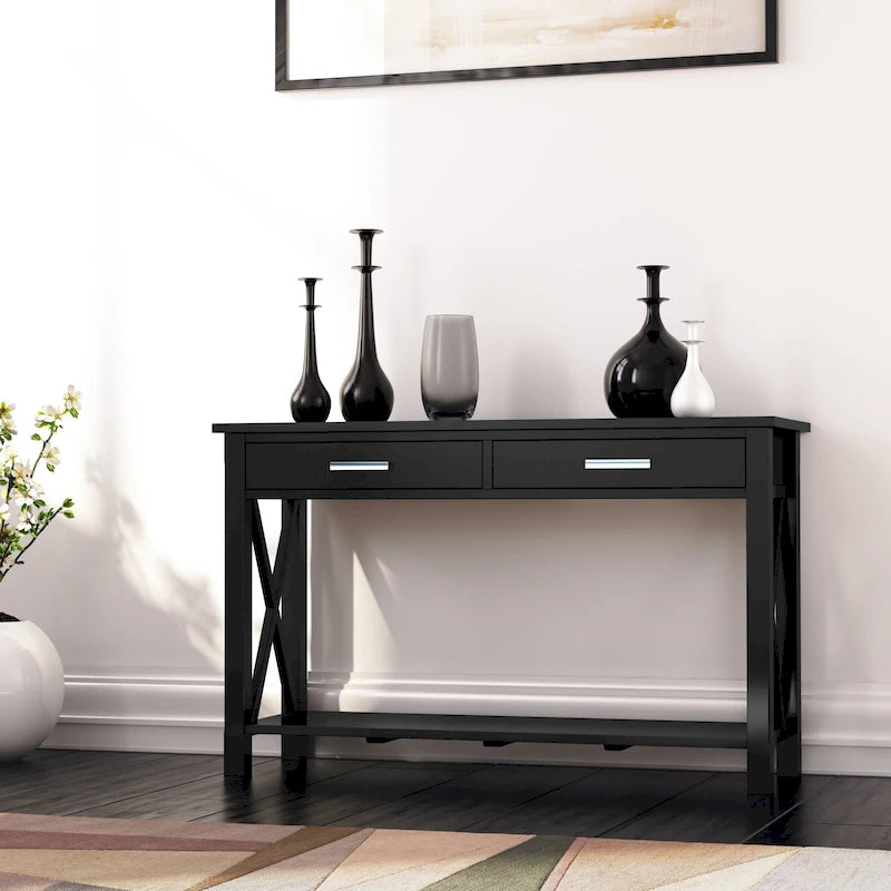 Console/table basse contemporaine en bois massif WYNDENHALL Waterloo, 119 cm de large (47,4 pouces)