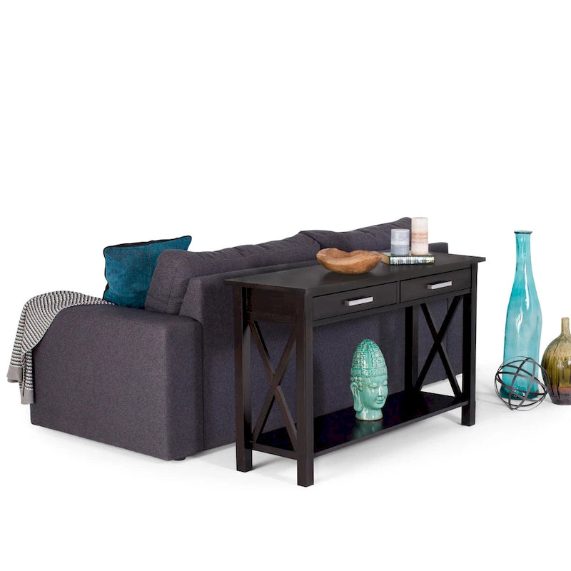 Console/table basse contemporaine en bois massif WYNDENHALL Waterloo, 119 cm de large (47,4 pouces)