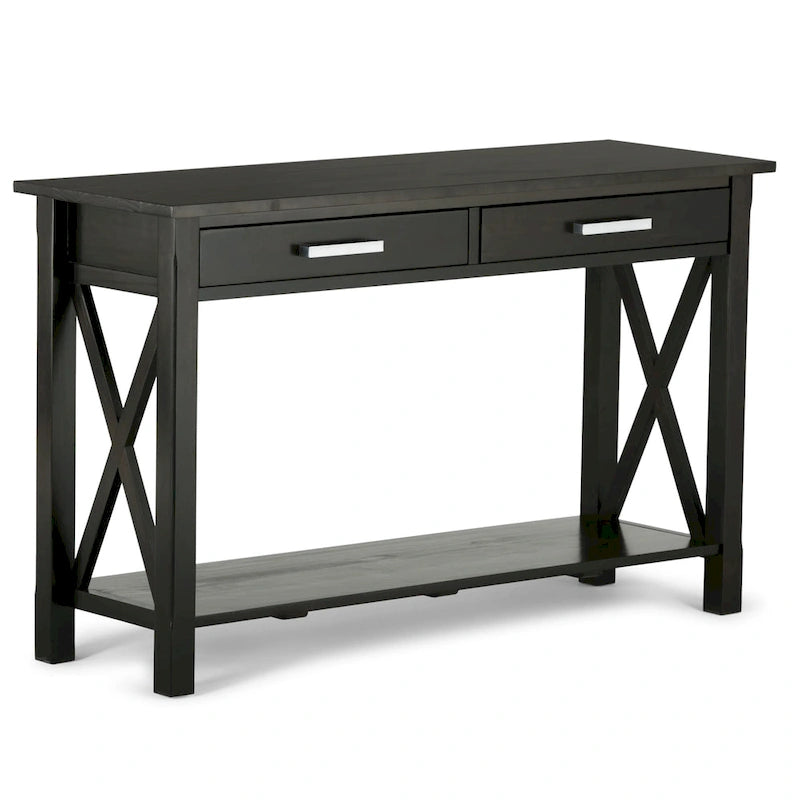 Console/table basse contemporaine en bois massif WYNDENHALL Waterloo, 119 cm de large (47,4 pouces)