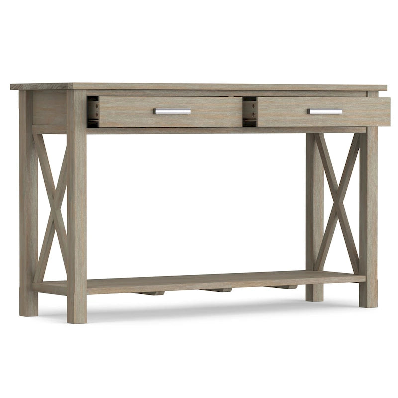 Console/table basse contemporaine en bois massif WYNDENHALL Waterloo, 119 cm de large (47,4 pouces)