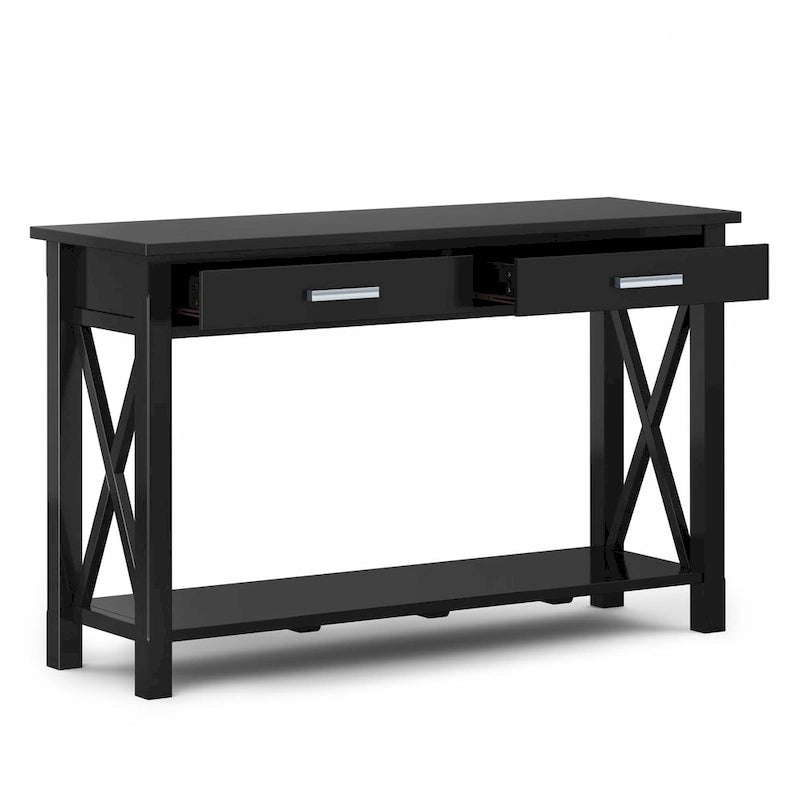 Console/table basse contemporaine en bois massif WYNDENHALL Waterloo, 119 cm de large (47,4 pouces)