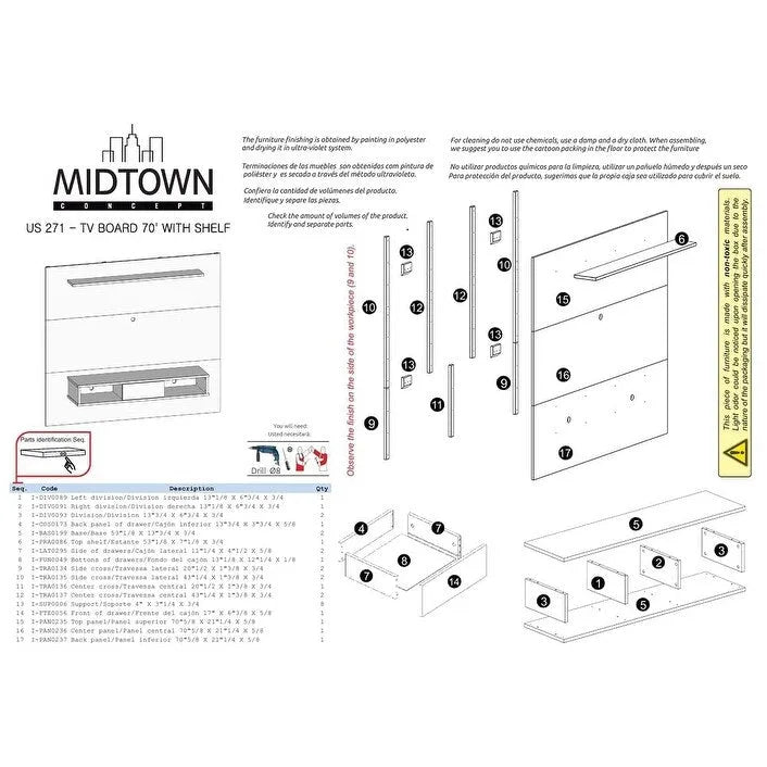 Étagère murale pour téléviseur Midtown Concept (compatible avec les téléviseurs de 70 pouces)
