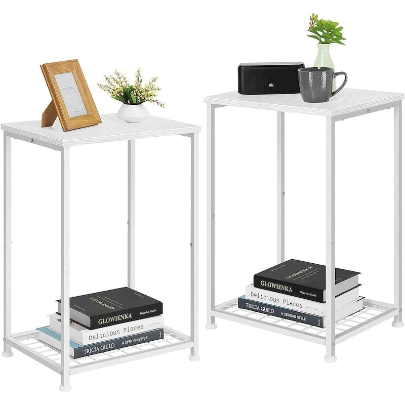 Table d'appoint à 2 niveaux avec étagère de rangement ouverte, lot de 2