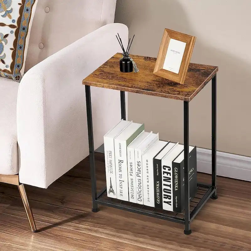 Table d'appoint à 2 niveaux avec étagère de rangement ouverte, lot de 2