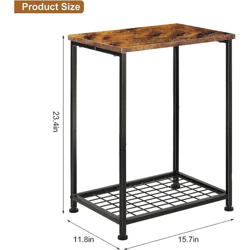 Table d'appoint à 2 niveaux avec étagère de rangement ouverte, lot de 2