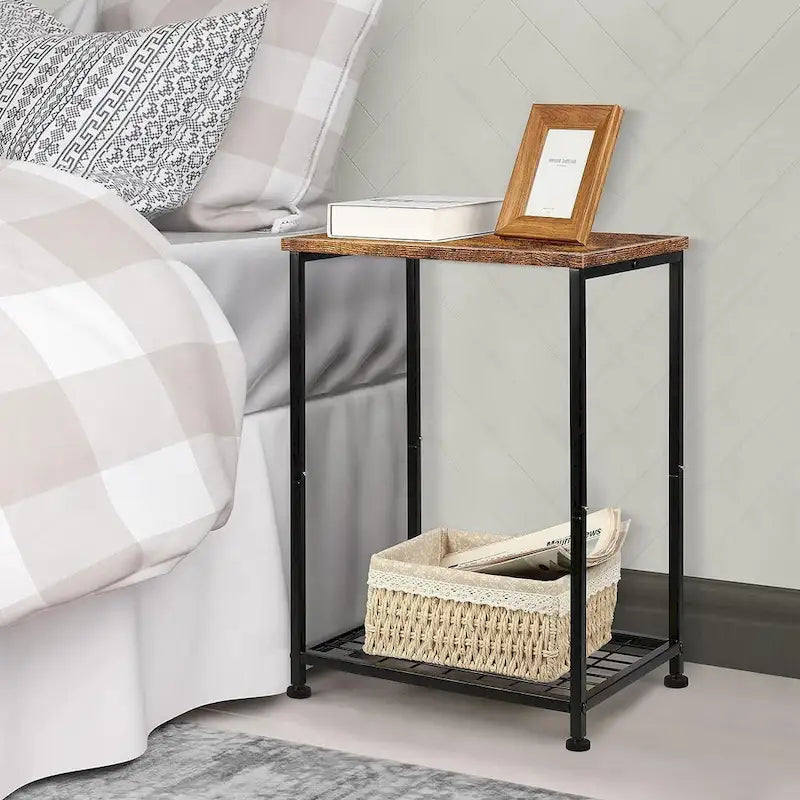 Table d'appoint à 2 niveaux avec étagère de rangement ouverte, lot de 2