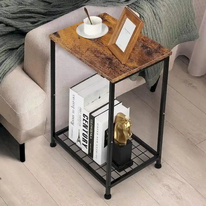 Table d'appoint à 2 niveaux avec étagère de rangement ouverte, lot de 2