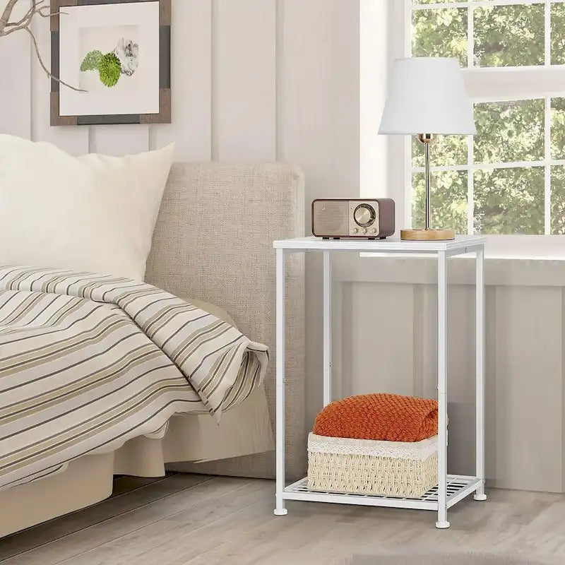 Table d'appoint à 2 niveaux avec étagère de rangement ouverte, lot de 2