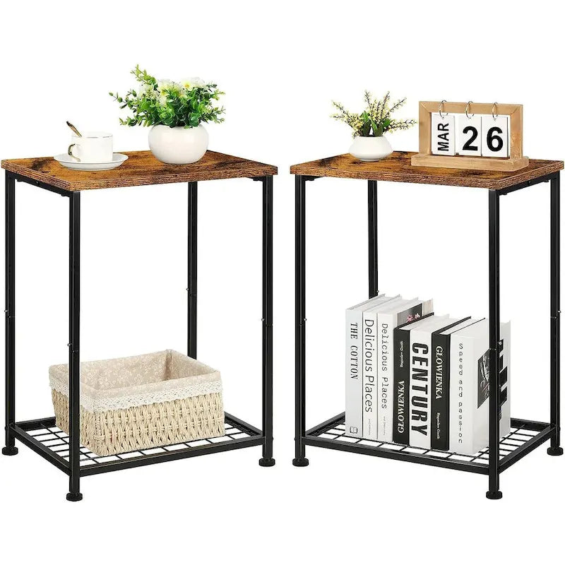 Table d'appoint à 2 niveaux avec étagère de rangement ouverte, lot de 2