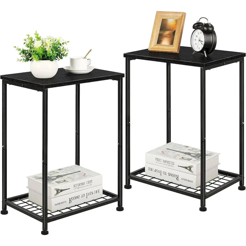 Table d'appoint à 2 niveaux avec étagère de rangement ouverte, lot de 2