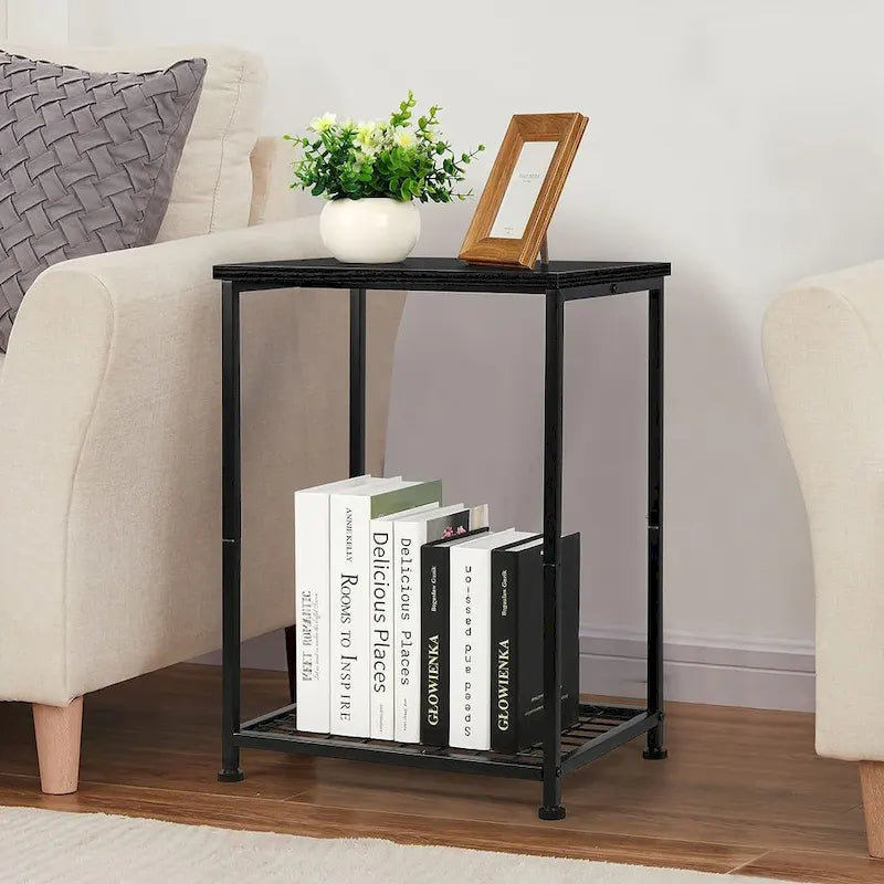 Table d'appoint à 2 niveaux avec étagère de rangement ouverte, lot de 2