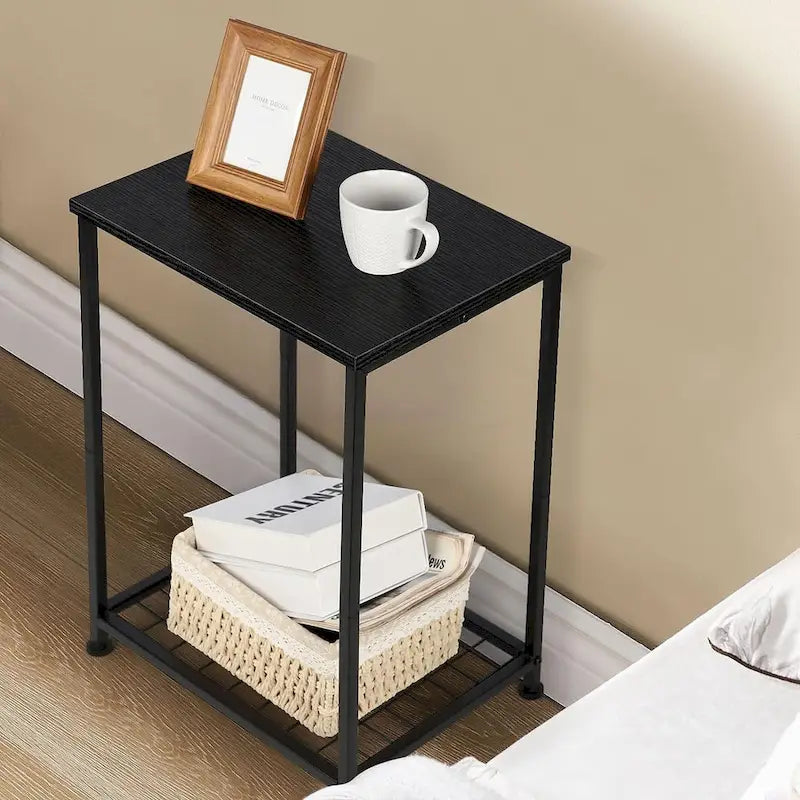 Table d'appoint à 2 niveaux avec étagère de rangement ouverte, lot de 2