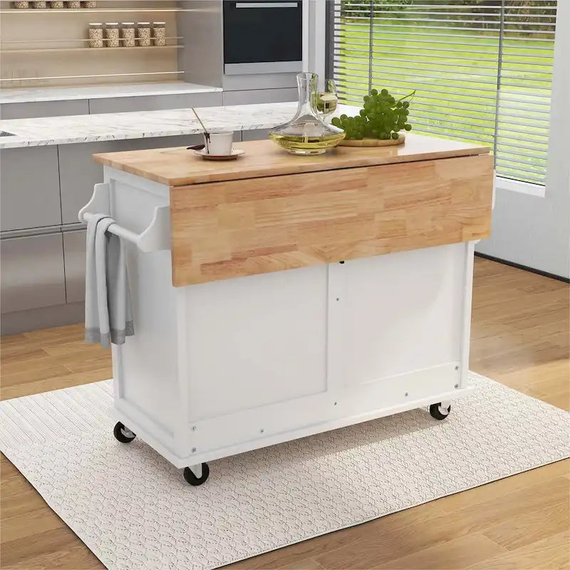 Chariot de cuisine avec comptoir rabattable en bois d'hévéa