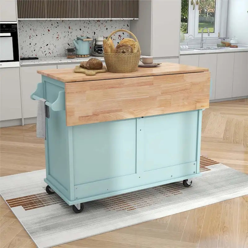 Chariot de cuisine avec comptoir rabattable en bois d'hévéa
