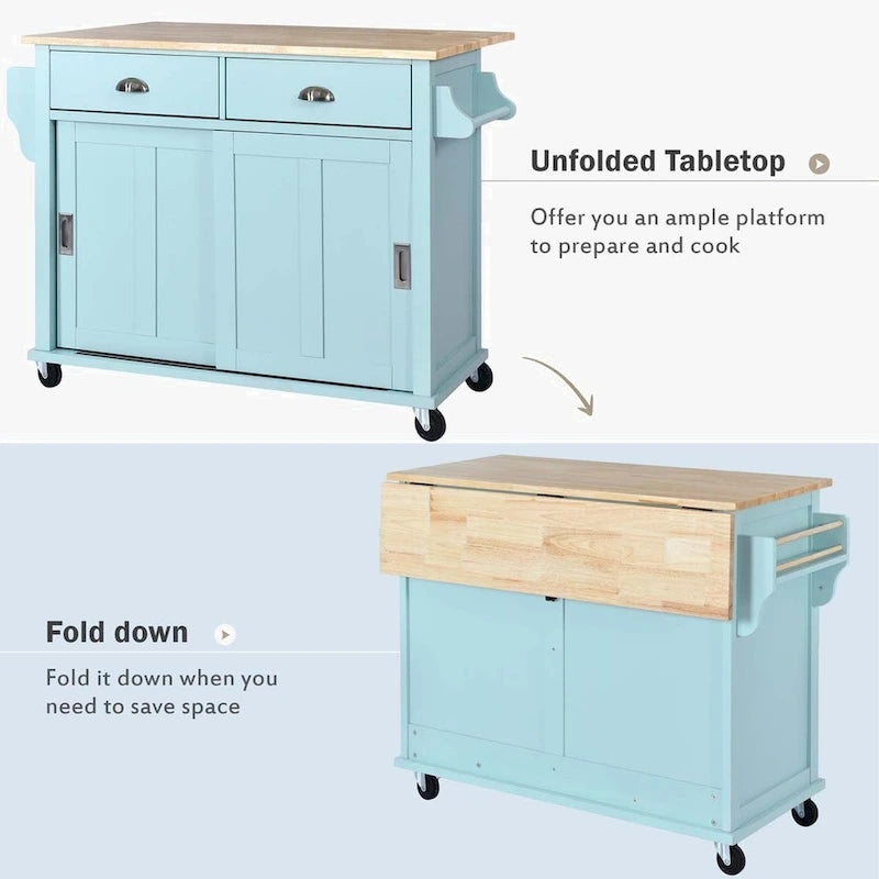Chariot de cuisine avec comptoir rabattable en bois d'hévéa