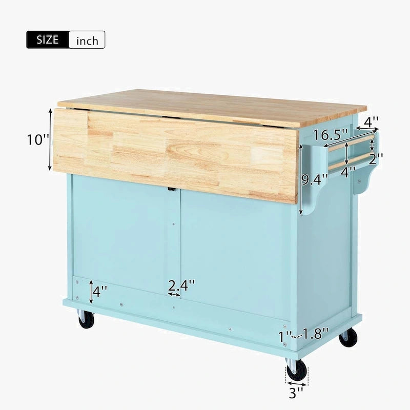 Chariot de cuisine avec comptoir rabattable en bois d'hévéa