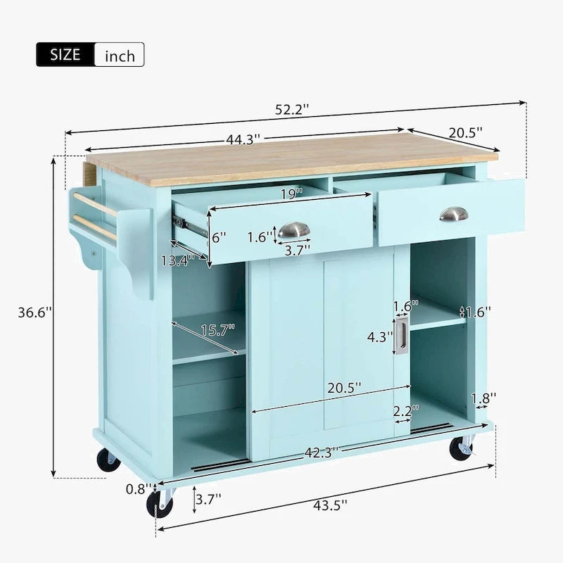Chariot de cuisine avec comptoir rabattable en bois d'hévéa